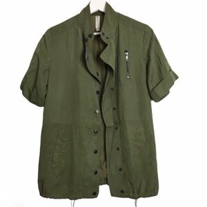 Mural Short Sleeve Olive Casual Snap Button Jacket XS
